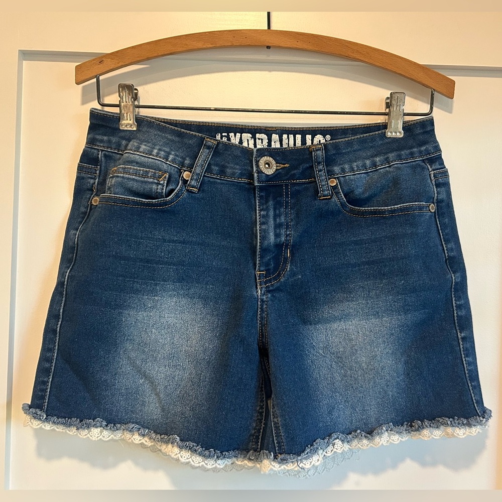 Hydraulic Blue Jean Shorts with Lace Hem